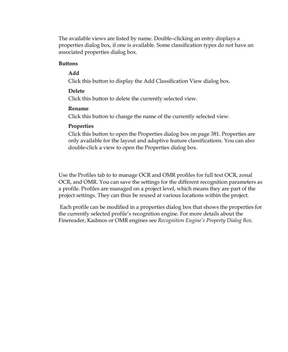 Project settings dialog box – profiles tab, Tton to vi | Kofax Getting Started with Ascent Xtrata Pro User Manual | Page 360 / 623