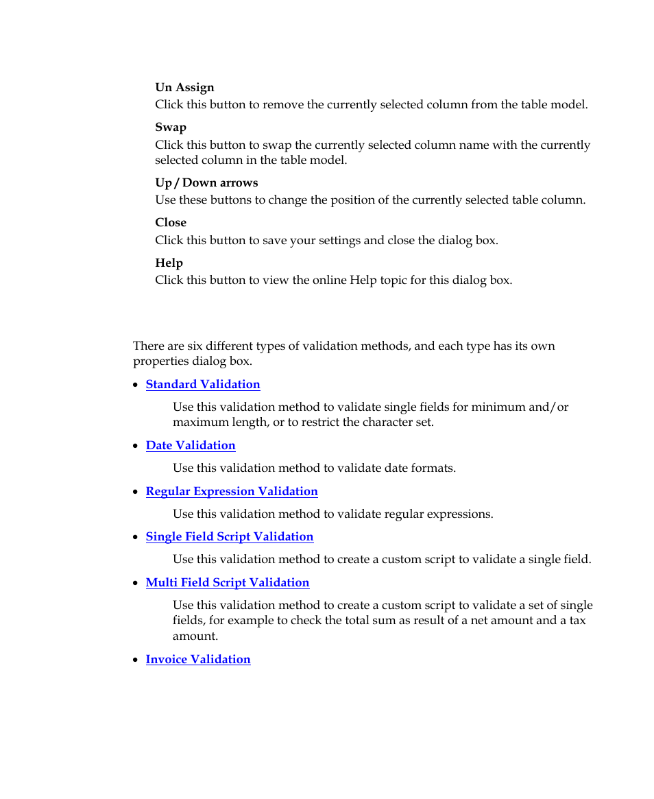 Validation methods properties dialog boxes | Kofax Getting Started with Ascent Xtrata Pro User Manual | Page 384 / 623