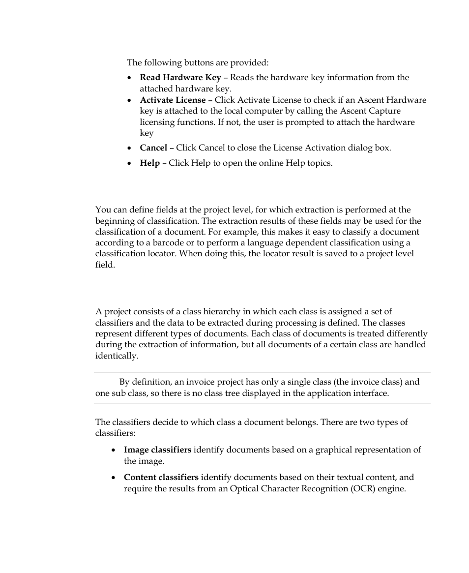 Project level fields, Classification | Kofax Getting Started with Ascent Xtrata Pro User Manual | Page 40 / 623