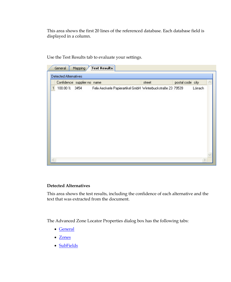 Advanced zone locator properties dialog box | Kofax Getting Started with Ascent Xtrata Pro User Manual | Page 436 / 623