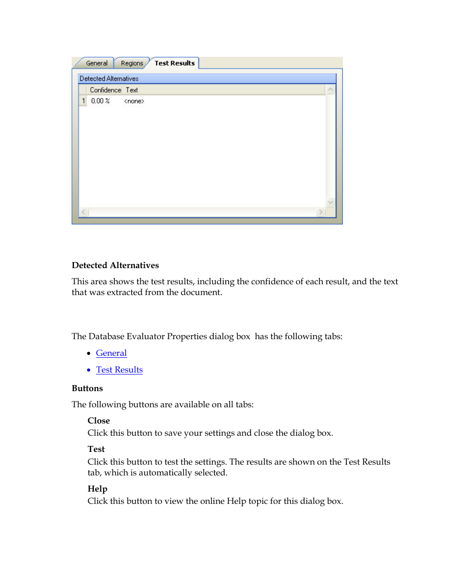 Database evaluator properties dialog box | Kofax Getting Started with Ascent Xtrata Pro User Manual | Page 455 / 623