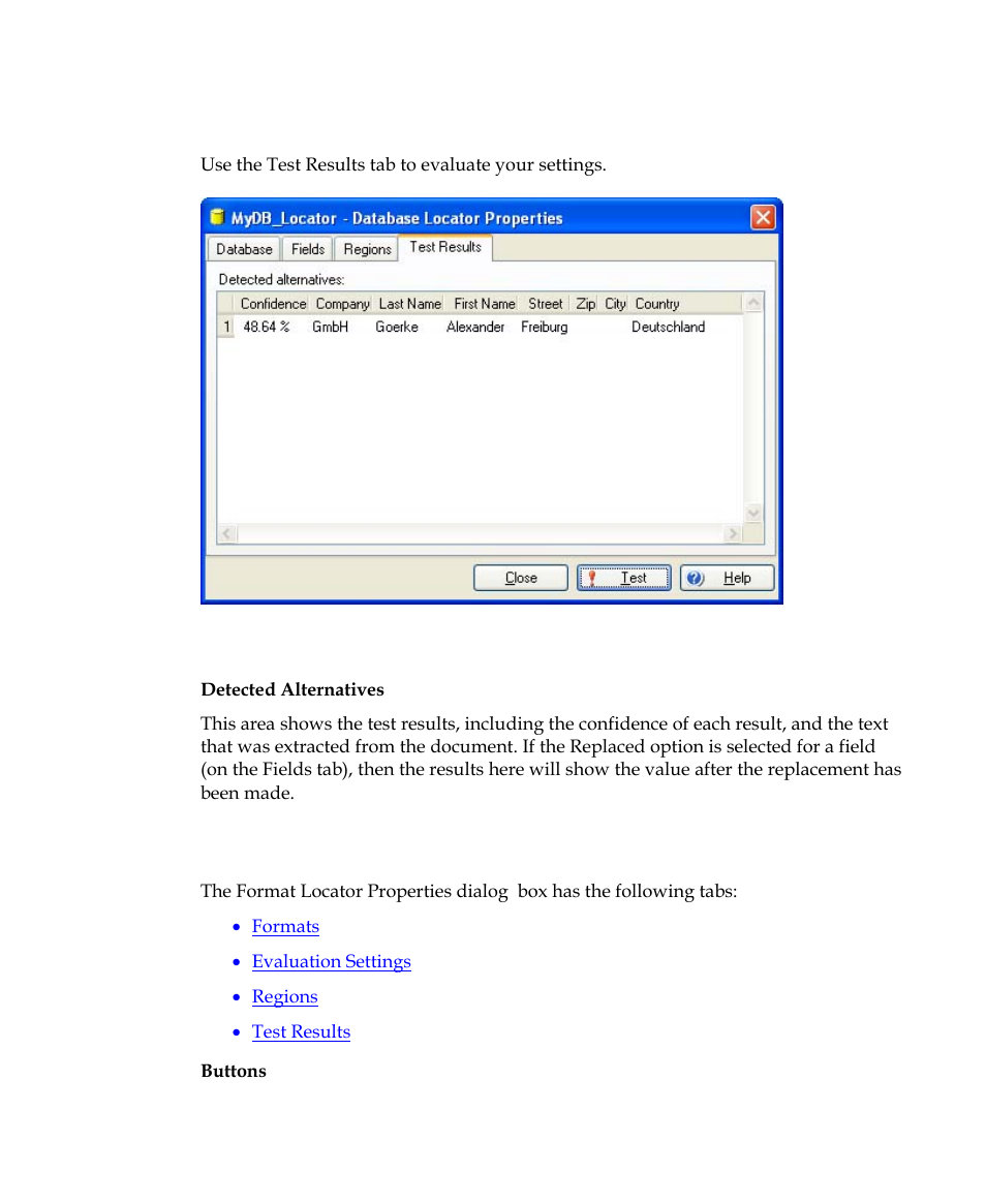 Format locator properties dialog box | Kofax Getting Started with Ascent Xtrata Pro User Manual | Page 464 / 623