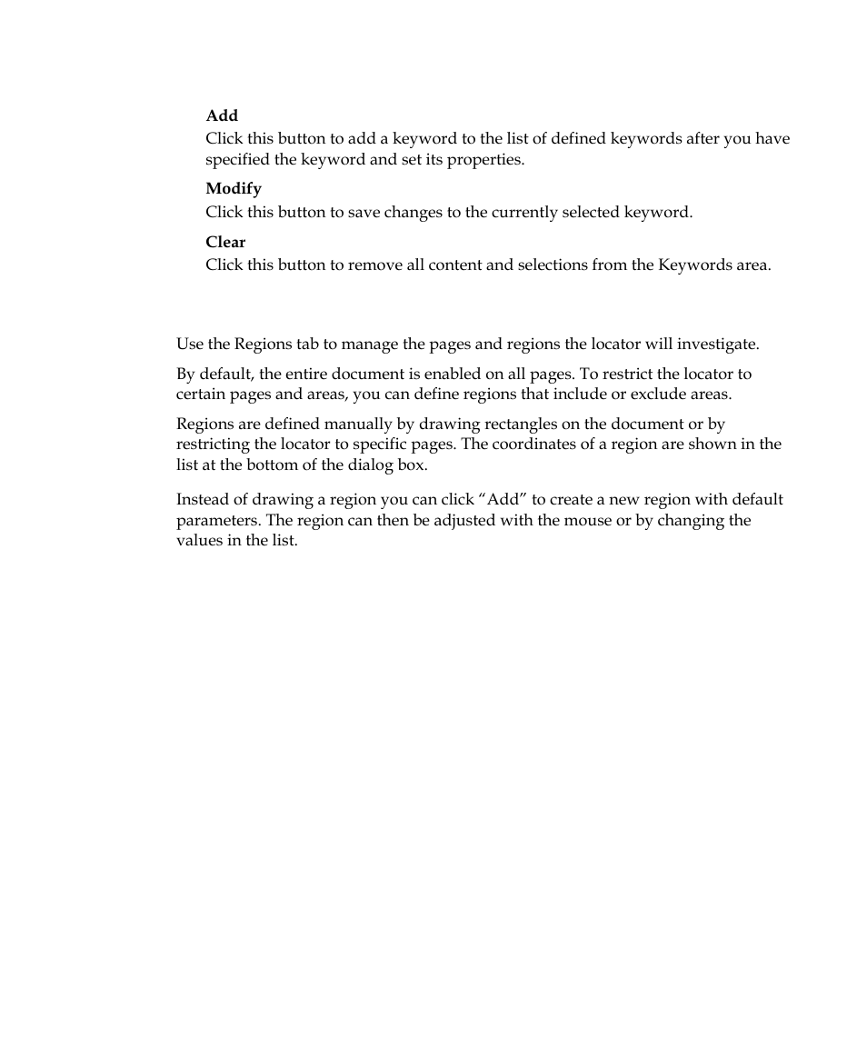 Format locator properties dialog box – regions tab | Kofax Getting Started with Ascent Xtrata Pro User Manual | Page 472 / 623