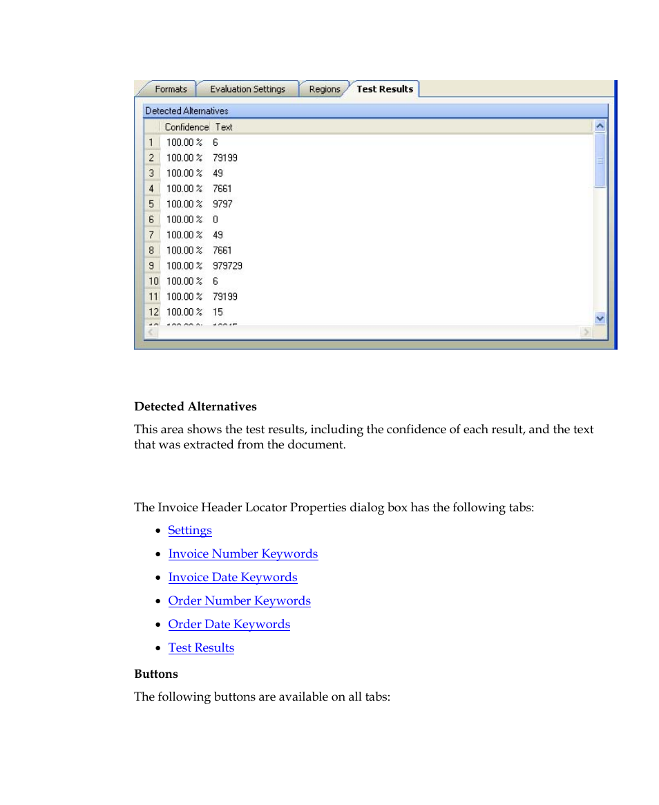 Invoice header locator properties dialog box | Kofax Getting Started with Ascent Xtrata Pro User Manual | Page 476 / 623