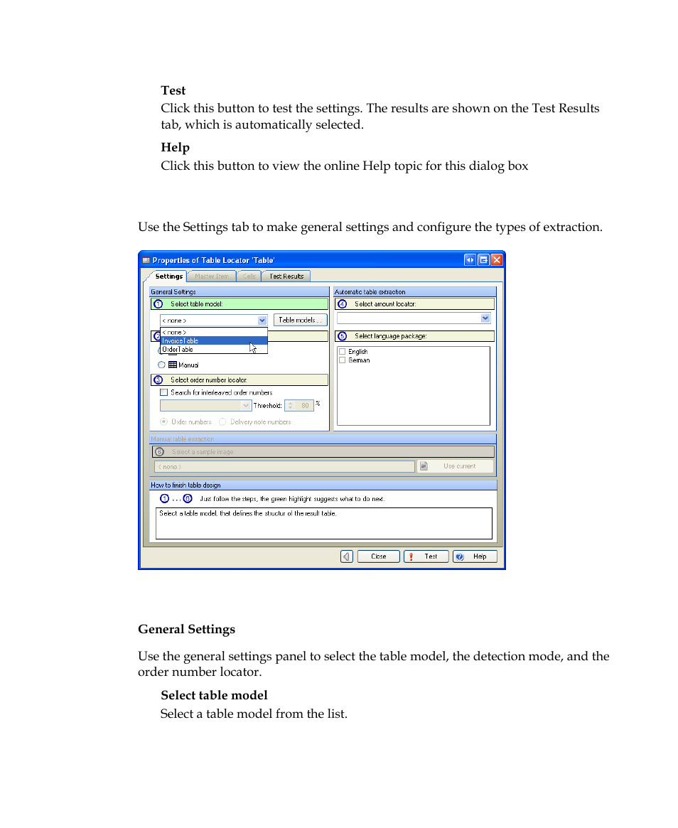 Table locator properties dialog box – settings tab | Kofax Getting Started with Ascent Xtrata Pro User Manual | Page 506 / 623