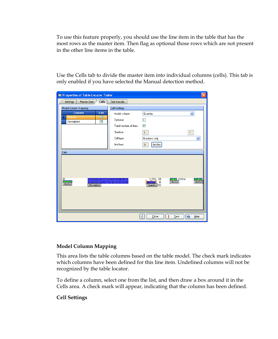 Table locator properties dialog box – cells tab | Kofax Getting Started with Ascent Xtrata Pro User Manual | Page 510 / 623