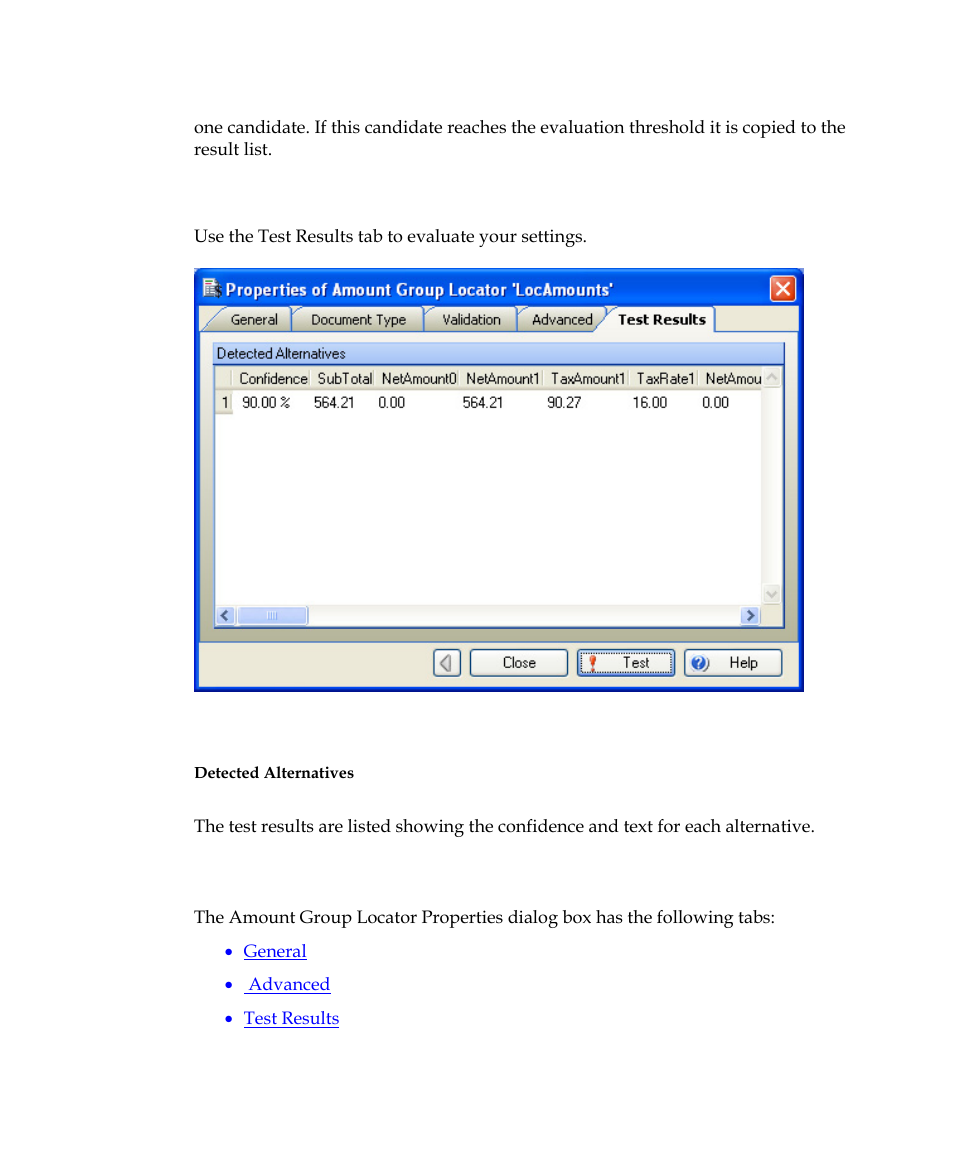 Invoice group locator properties dialog box | Kofax Getting Started with Ascent Xtrata Pro User Manual | Page 528 / 623