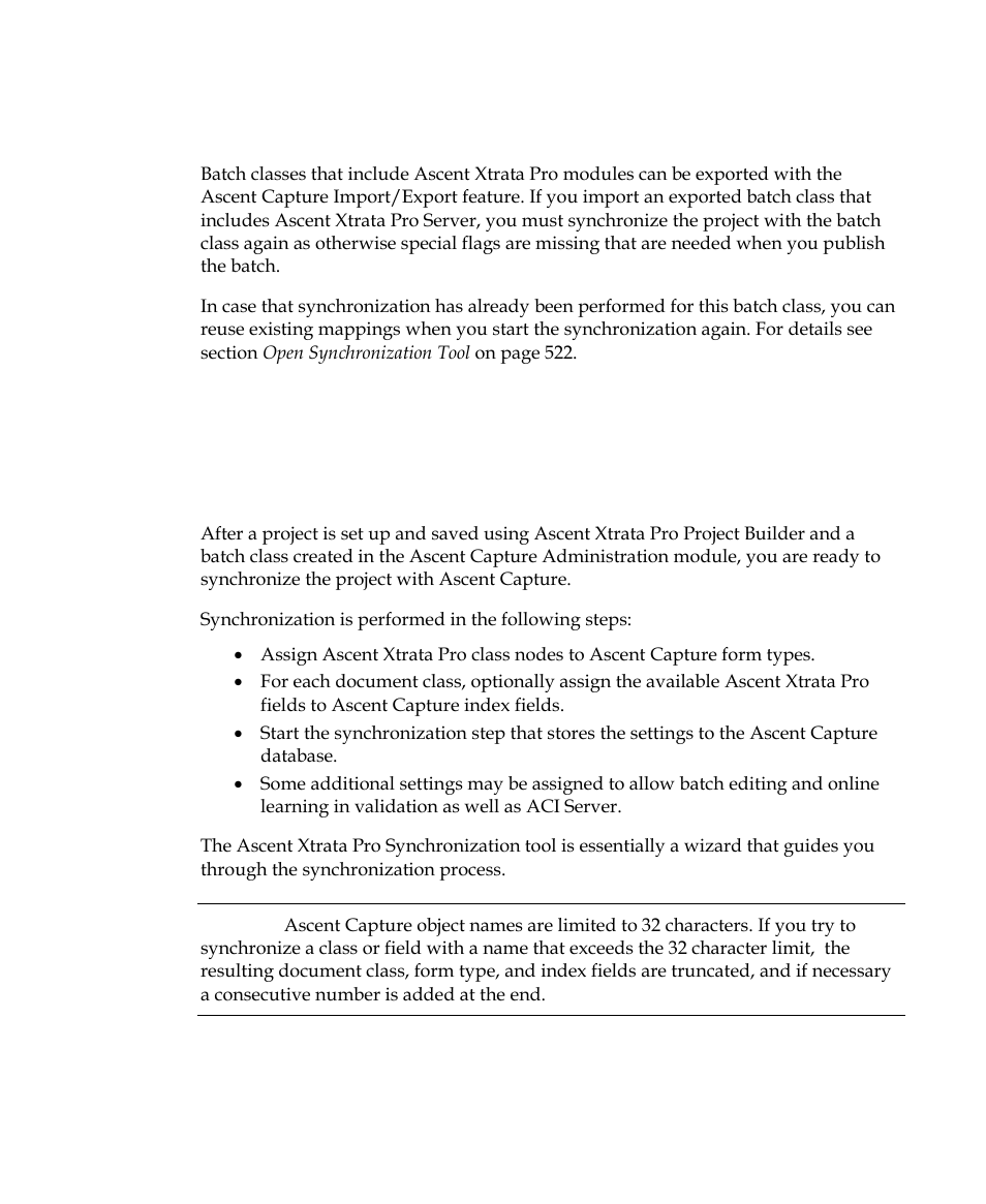 Importing/exporting batch classes, Synchronize project with batch class | Kofax Getting Started with Ascent Xtrata Pro User Manual | Page 540 / 623
