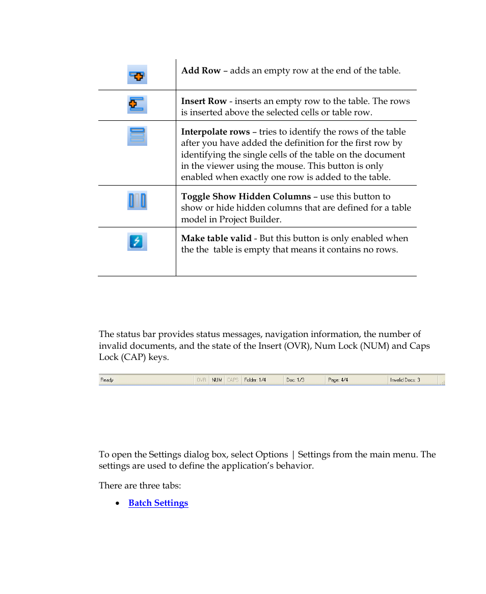 Status bar, Settings dialog box | Kofax Getting Started with Ascent Xtrata Pro User Manual | Page 580 / 623