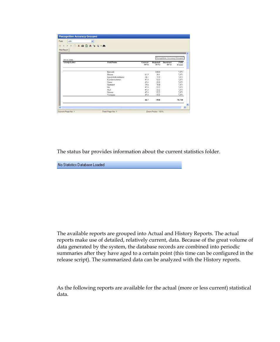 Status bar, Reports, Actual reports | Kofax Getting Started with Ascent Xtrata Pro User Manual | Page 608 / 623