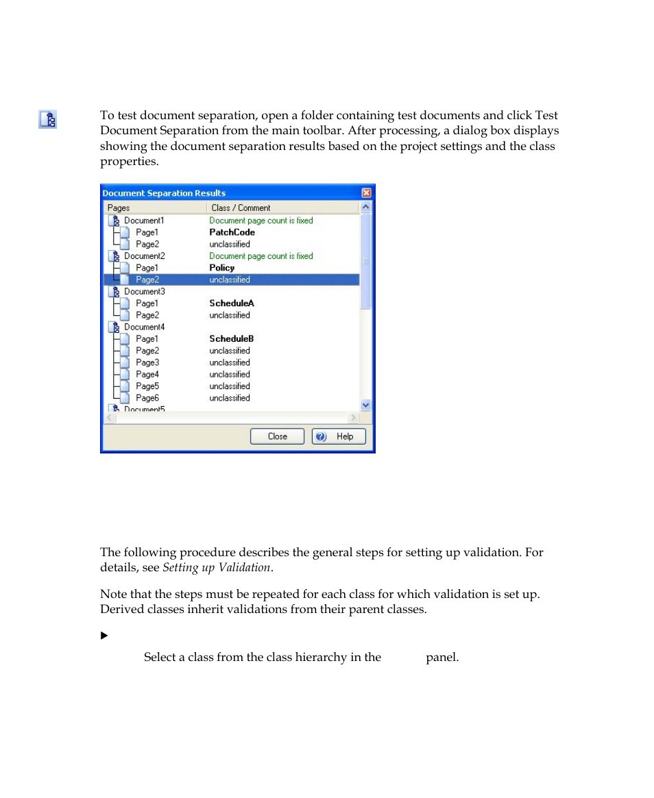 Testing document separation, Setting up validation | Kofax Getting Started with Ascent Xtrata Pro User Manual | Page 67 / 623