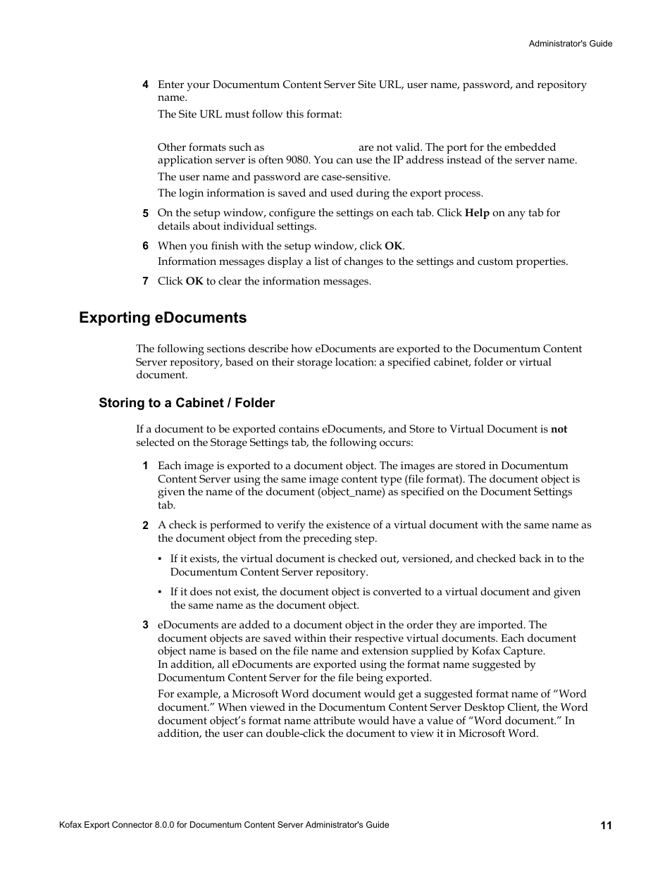 Exporting edocuments, Storing to a cabinet / folder | Kofax Export Connector 8.0.0 User Manual | Page 11 / 16