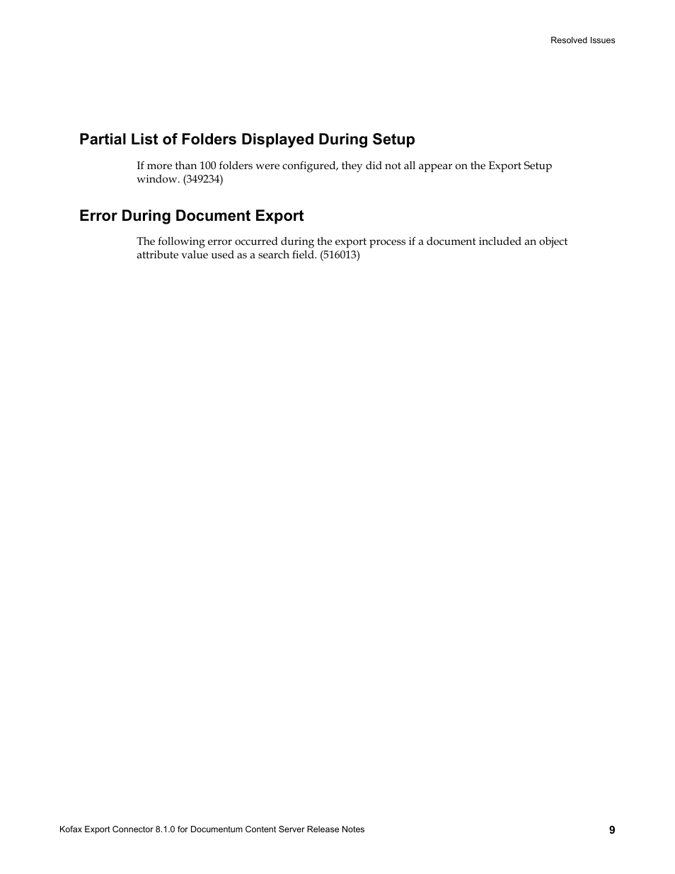 Partial list of folders displayed during setup, Error during document export | Kofax Export Connector 8.1.0 User Manual | Page 9 / 12