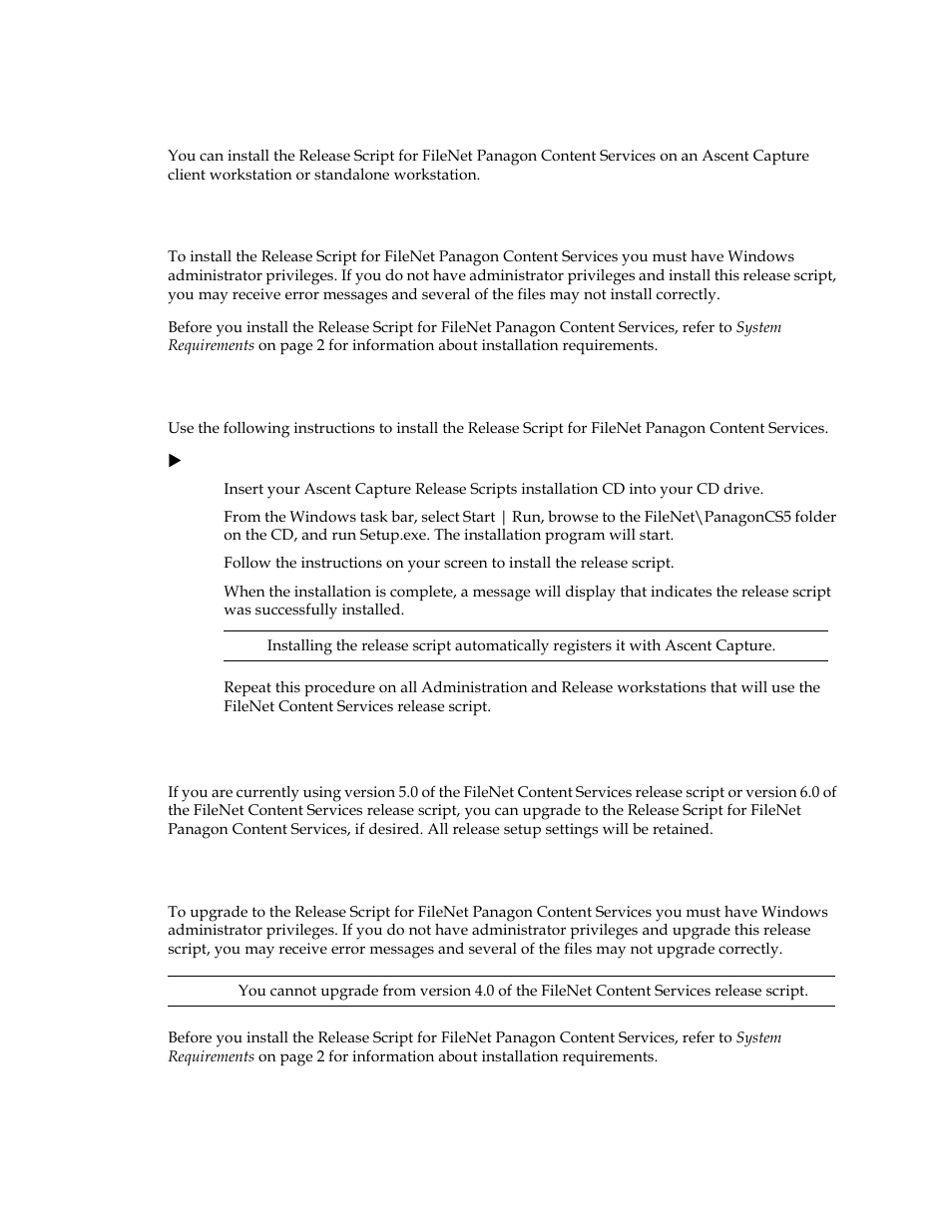 Installing the release script, Important note about installation, Installation instructions | Upgrading the release script, Important note about upgrade | Kofax Capture Export Connector User Manual | Page 14 / 30