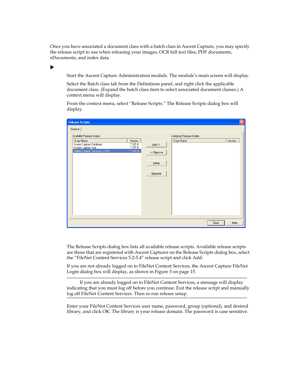 Logging on to the release script | Kofax Capture Export Connector User Manual | Page 18 / 30