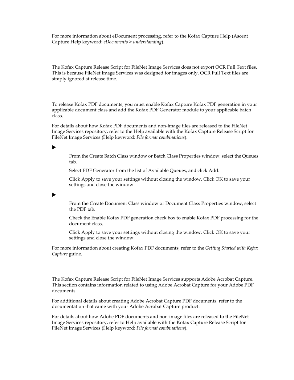 Ocr full text is not supported, Kofax pdf options, Adobe acrobat capture options | Kofax Release Script User Manual | Page 12 / 24