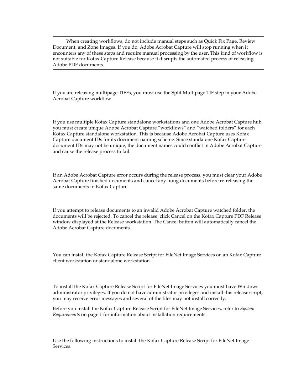 Re-releasing documents in error, Invalid watched folders, Installing the release script | Important note about installation, Installation instructions | Kofax Release Script User Manual | Page 14 / 24