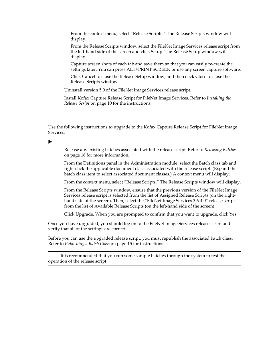 Upgrade instructions | Kofax Release Script User Manual | Page 16 / 24