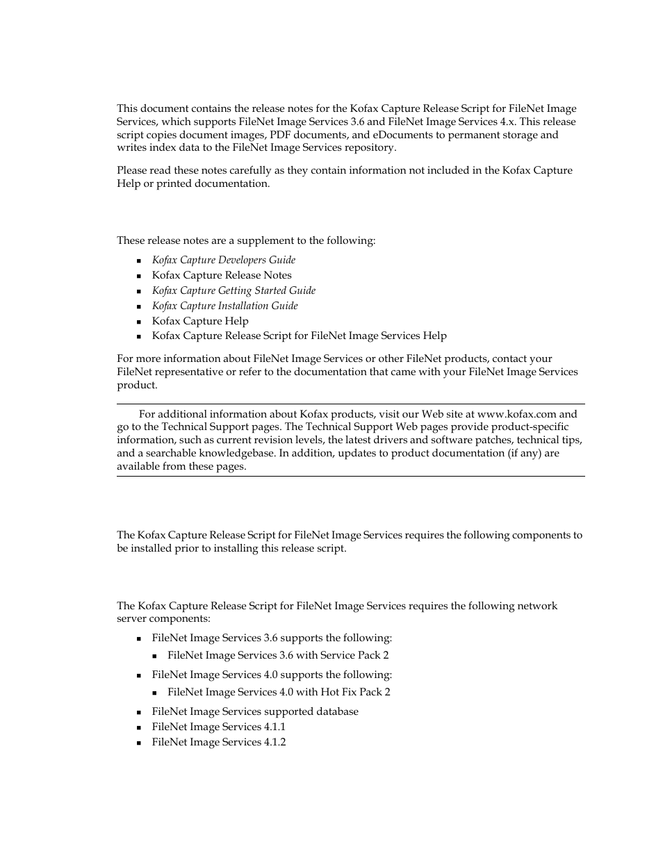 Introduction, Additional documentation, System requirements | Filenet image services server support | Kofax Release Script User Manual | Page 5 / 24
