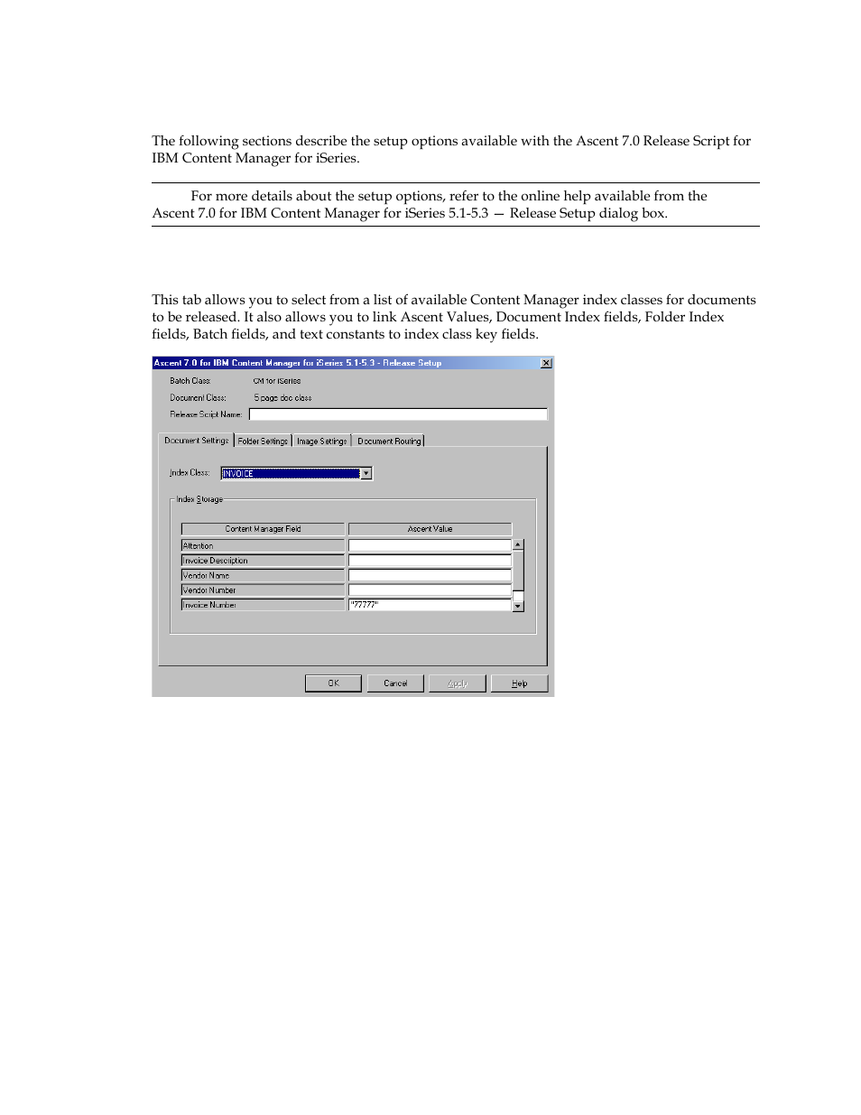 Setting up the release script, Document settings tab | Kofax Ascen 7.0 Release Script User Manual | Page 20 / 32