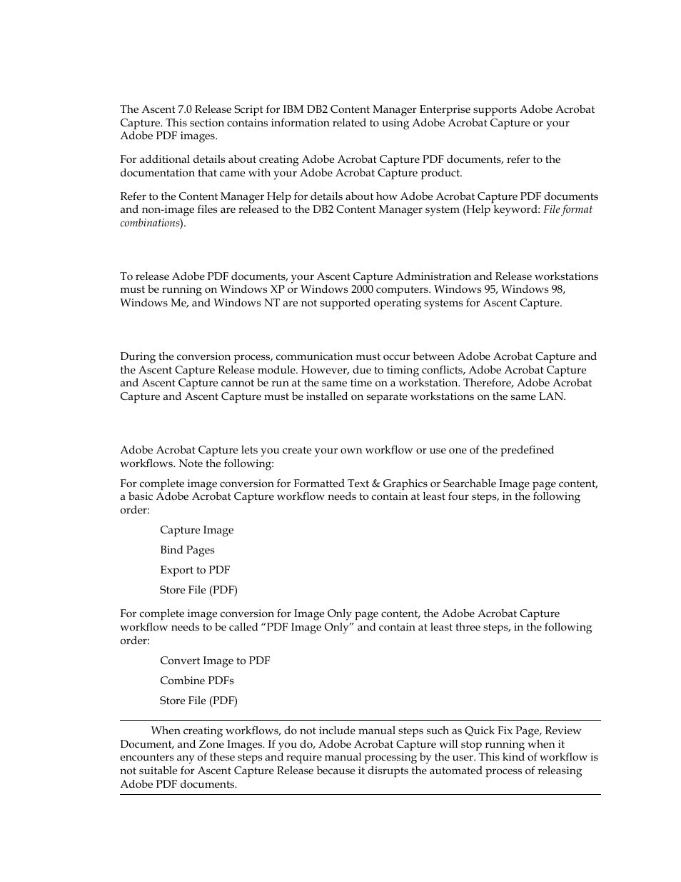 Adobe acrobat capture options, Operating system requirements for ascent capture, Workflow steps | Kofax Ascen 7.0 Release Script User Manual | Page 20 / 48