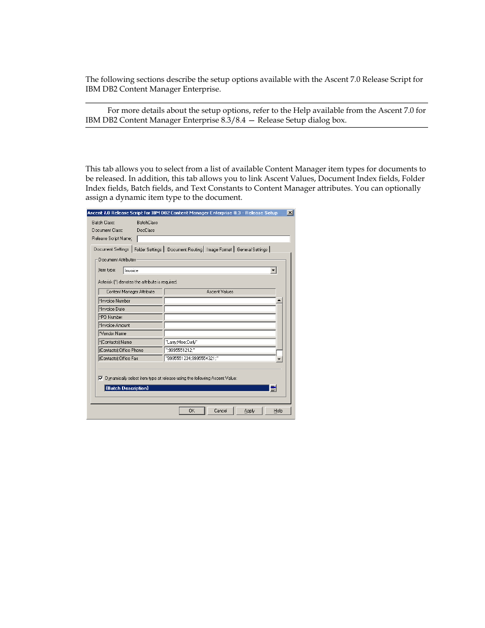 Setting up the release script, Document settings tab | Kofax Ascen 7.0 Release Script User Manual | Page 29 / 48