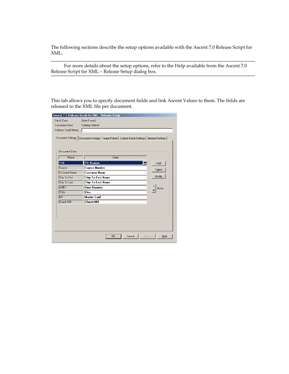 Setting up the release script, Document settings tab | Kofax Ascen 7.0 Release Script User Manual | Page 25 / 36