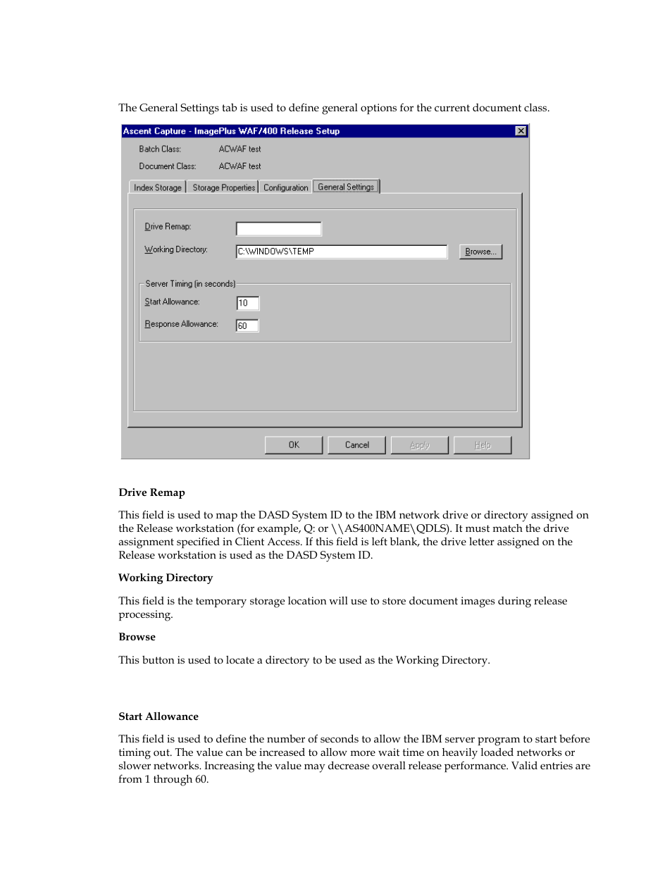 General settings tab, Server timing (in seconds) | Kofax Ascent Captur User Manual | Page 20 / 30