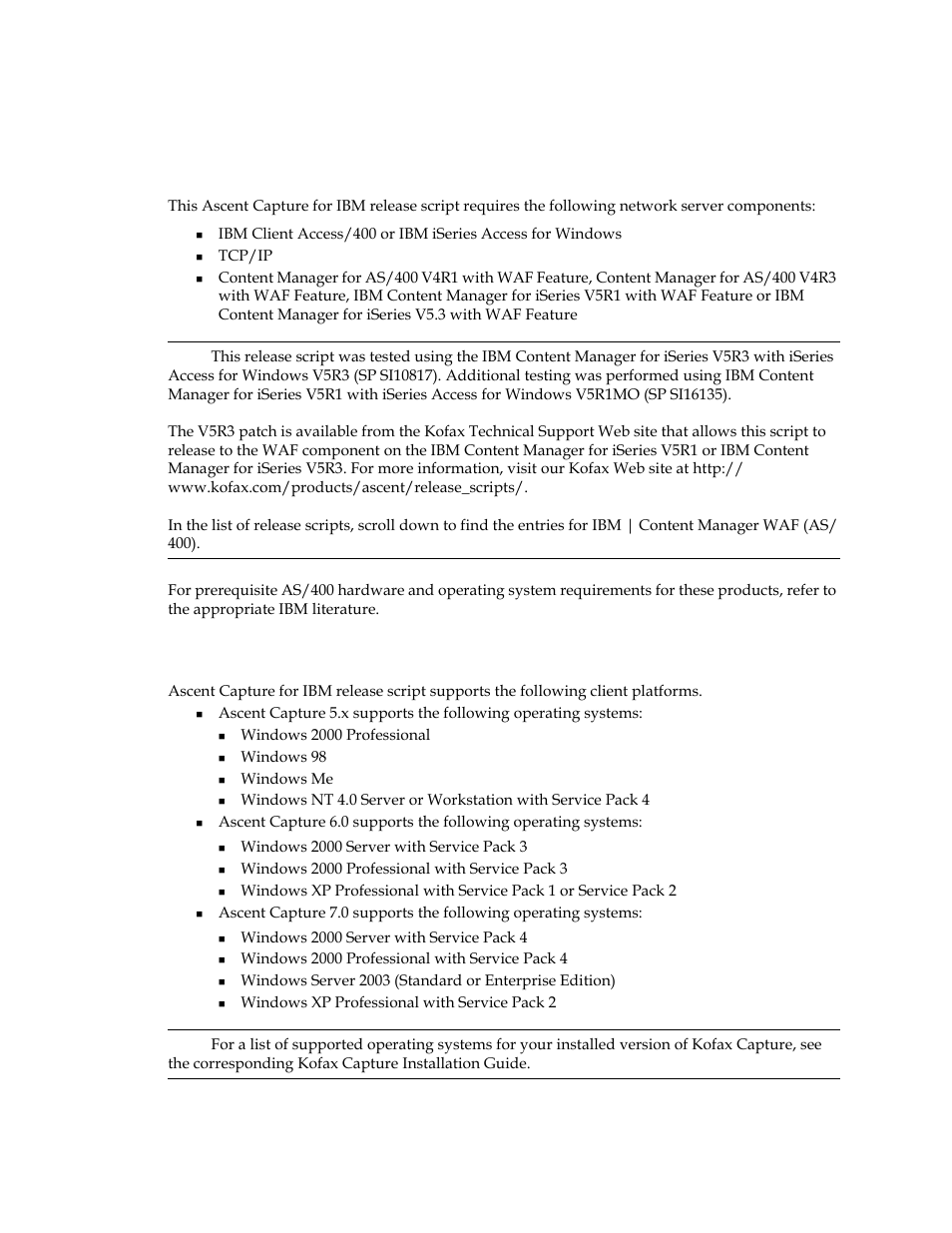 System requirements, Network server components, Client workstation operating system support | Kofax Ascent Captur User Manual | Page 6 / 30