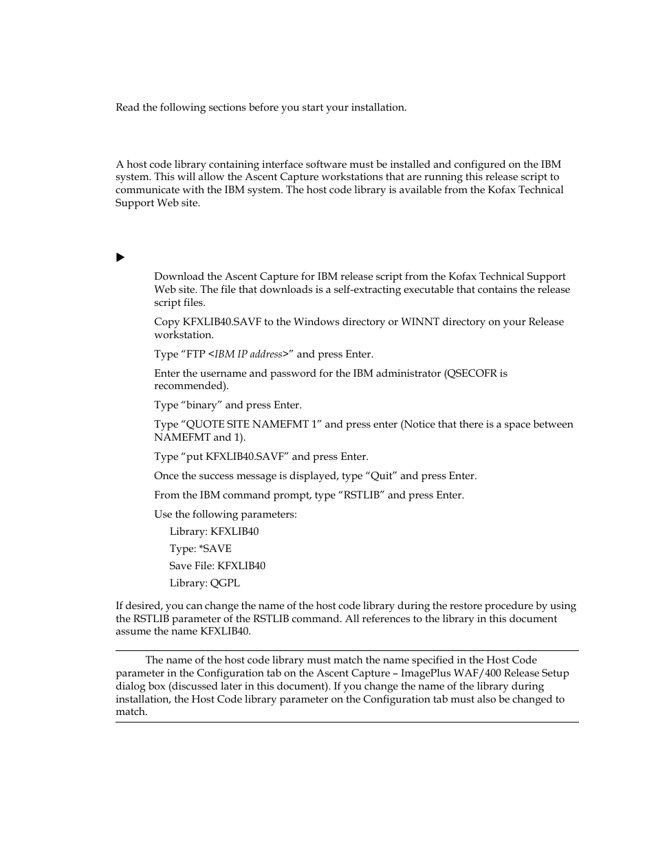 Installation notes, Setup tasks, Host code library installation | Kofax Ascent Captur User Manual | Page 9 / 30