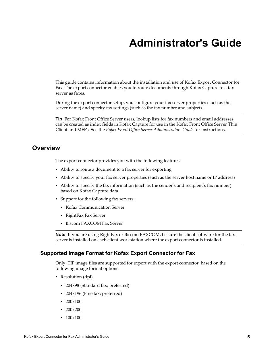 Administrator's guide, Overview | Kofax Export Connector for Fax 1.1.0 User Manual | Page 5 / 10