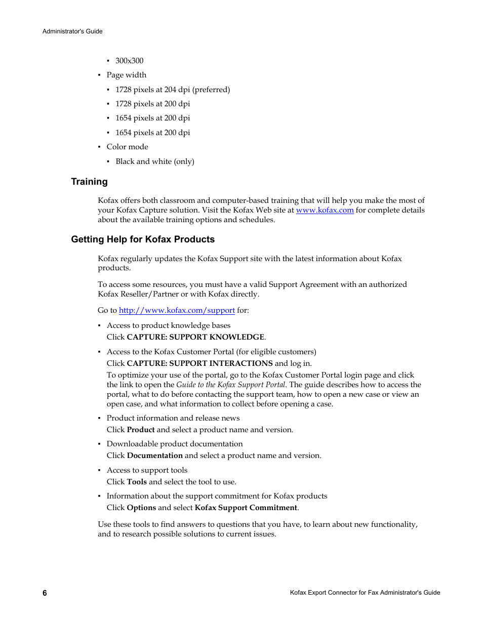 Training, Getting help for kofax products | Kofax Export Connector for Fax 1.1.0 User Manual | Page 6 / 10