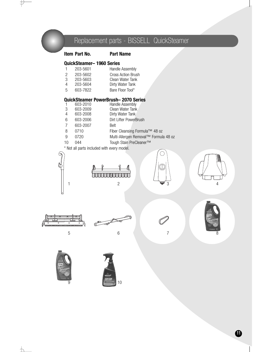 Replacement parts - bissell quicksteamer | Bissell 1960 User Manual | Page 11 / 12