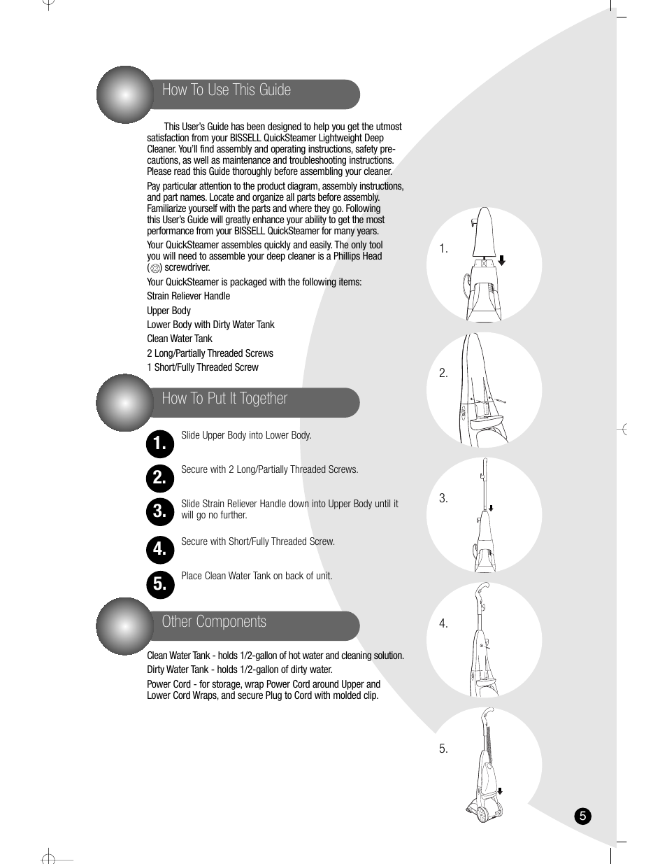 How to use this guide how to put it together, Other components | Bissell 1960 User Manual | Page 5 / 12