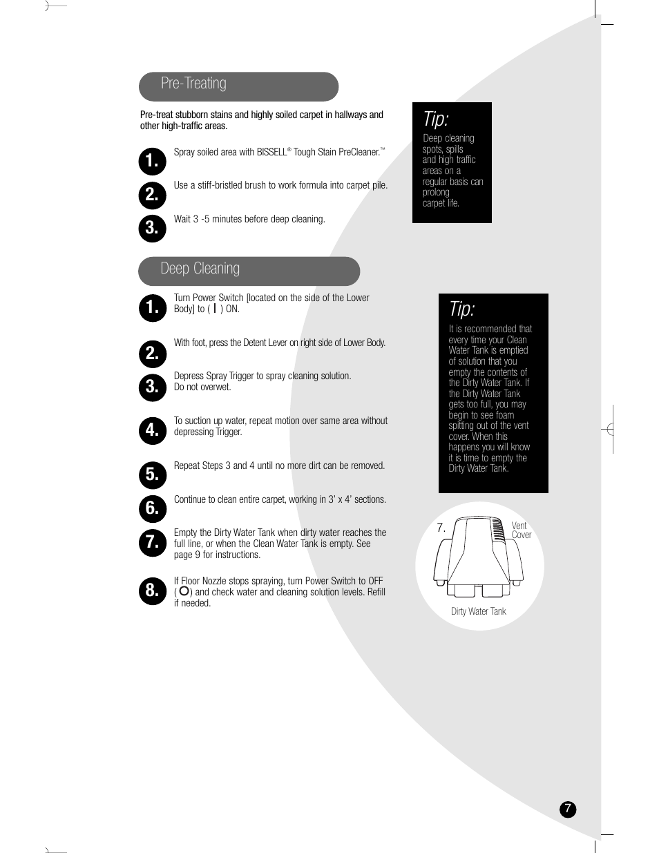 Deep cleaning, Pre-treating | Bissell 1960 User Manual | Page 7 / 12