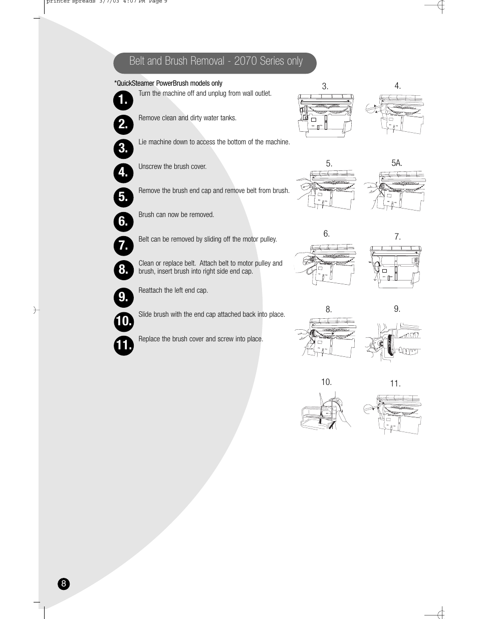 Belt and brush removal - 2070 series only | Bissell 1960 User Manual | Page 8 / 12