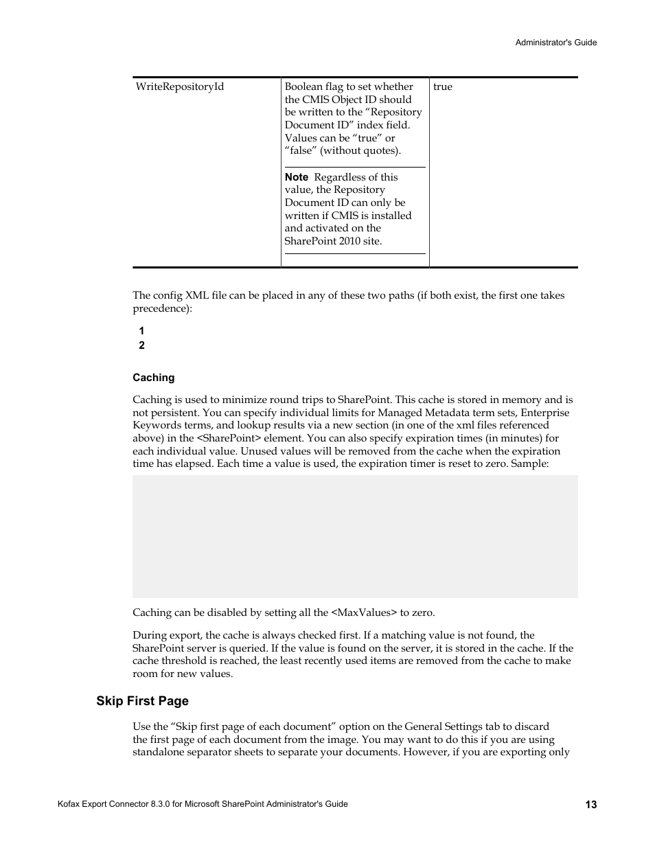 Caching | Kofax Export Connector 8.3.0 for Microsoft SharePoint User Manual | Page 13 / 18