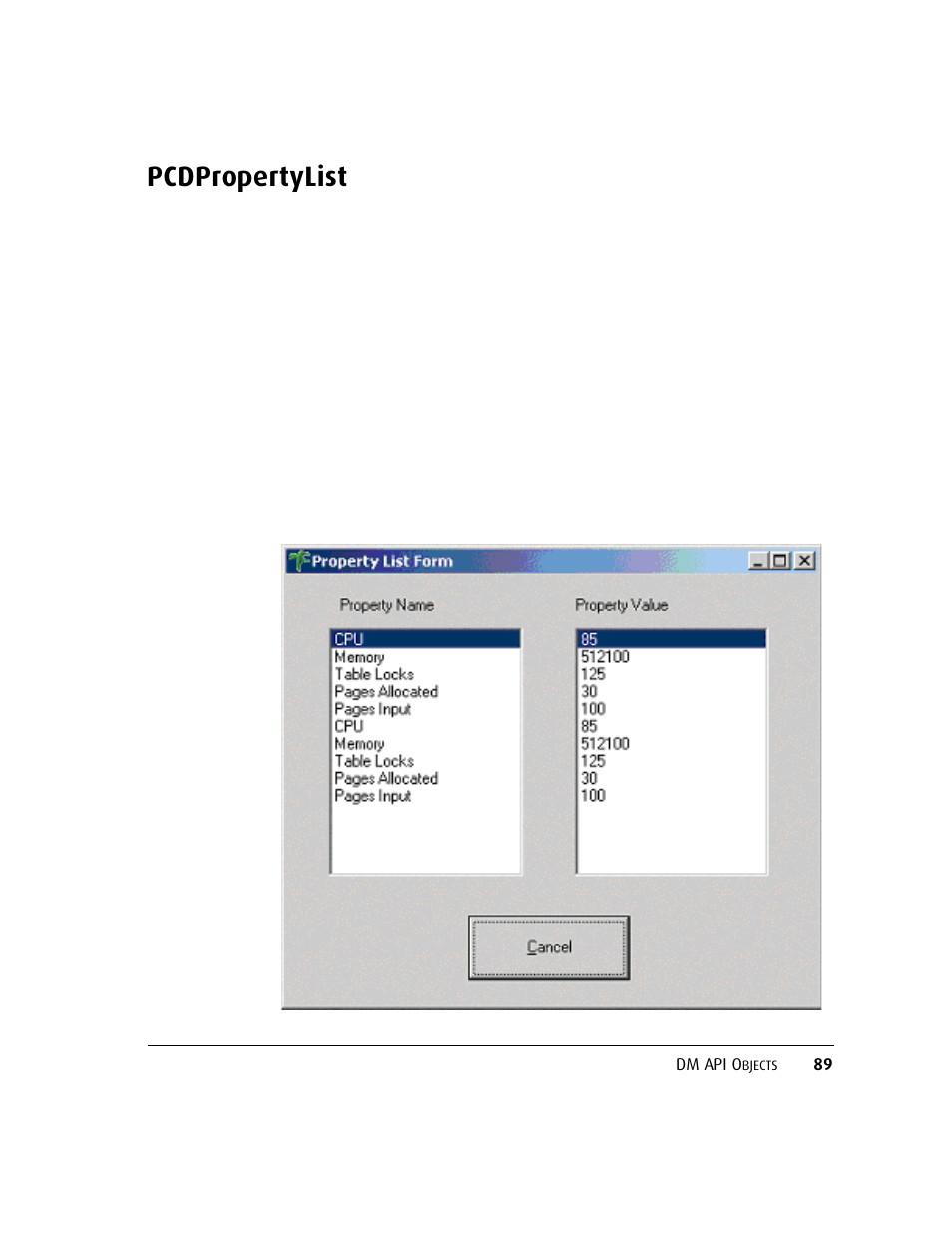 Pcdpropertylist | Kofax DM API User Manual | Page 109 / 528