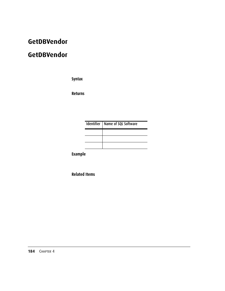 Getdbvendor | Kofax DM API User Manual | Page 204 / 528