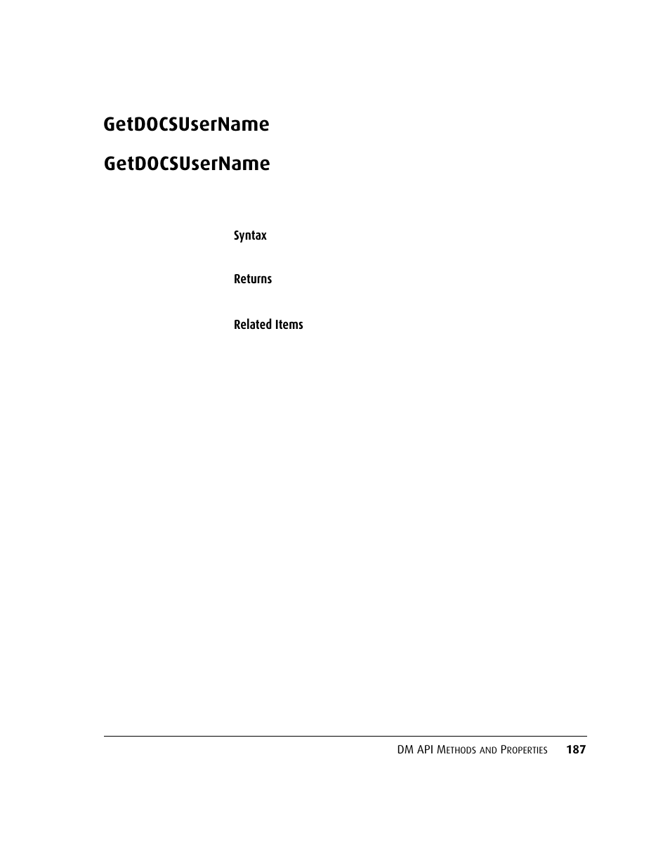 Getdocsusername, Getdocsusername 18 | Kofax DM API User Manual | Page 207 / 528