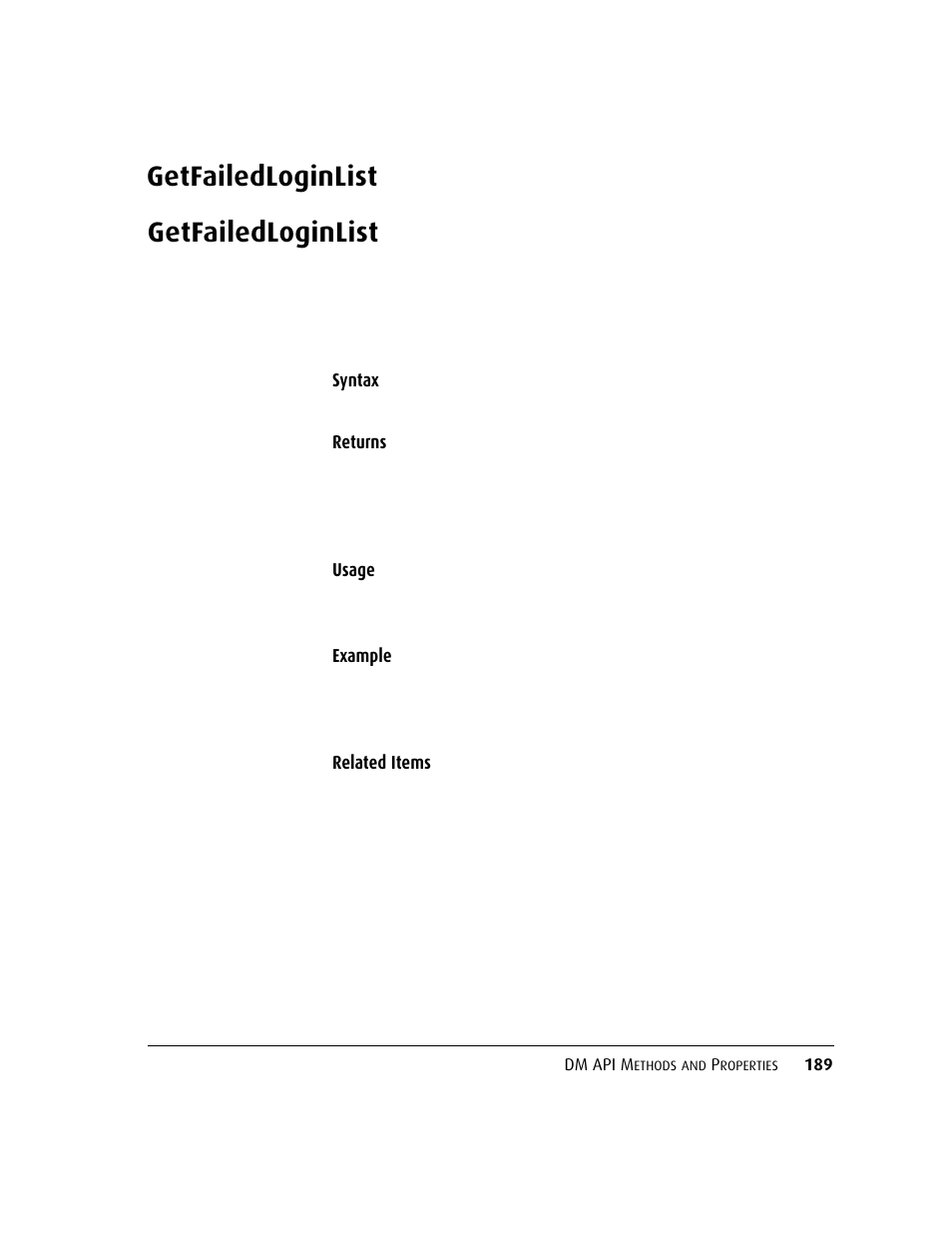 Getfailedloginlist, Getfailedloginlist 18 | Kofax DM API User Manual | Page 209 / 528