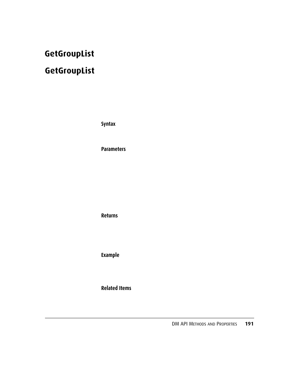 Getgrouplist, Getgrouplist 191 | Kofax DM API User Manual | Page 211 / 528