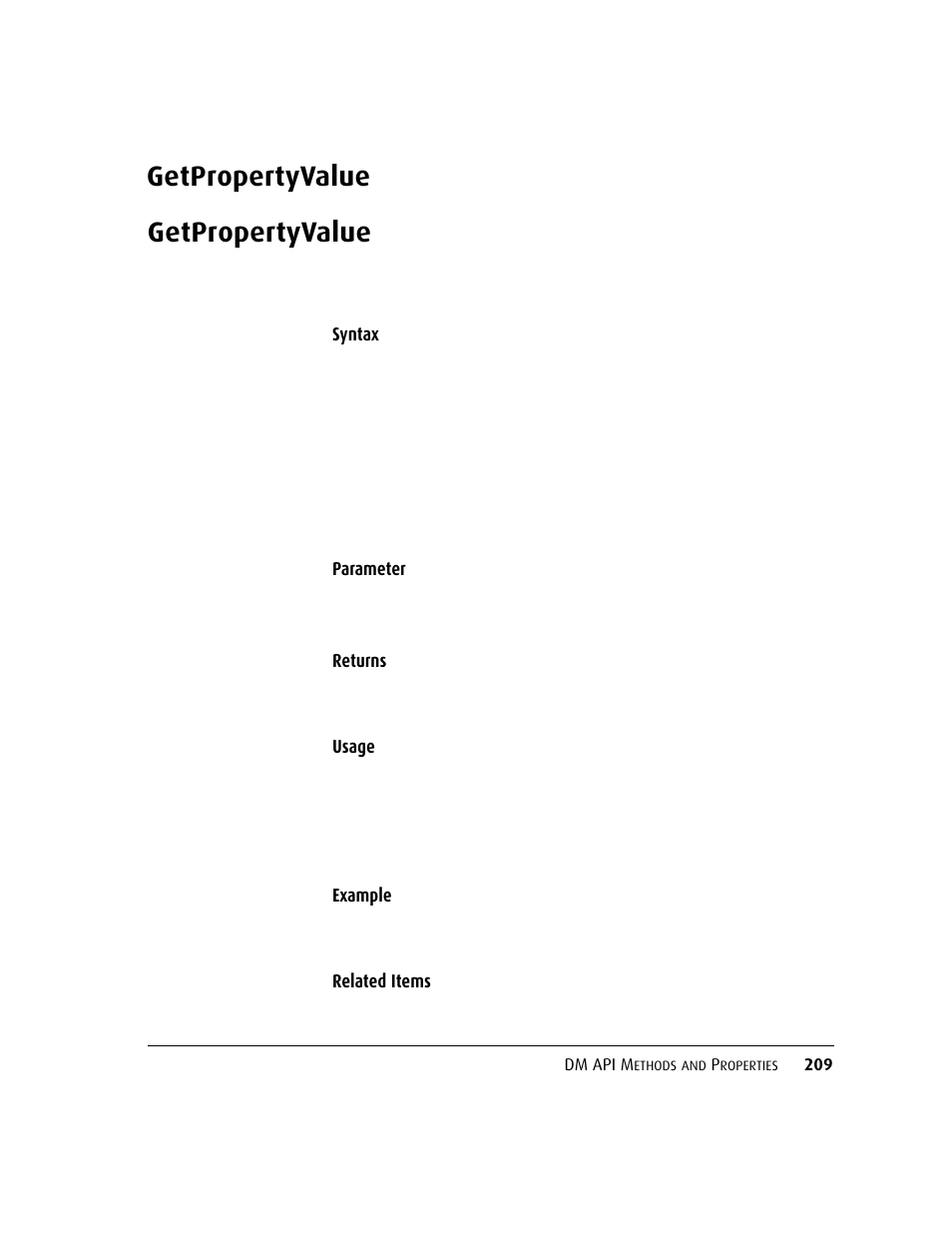 Getpropertyvalue, Getpropertyvalue 209, C.getpropertyvalue | Ec.getpropertyvalue, Getpropertyvalue("d | Kofax DM API User Manual | Page 229 / 528