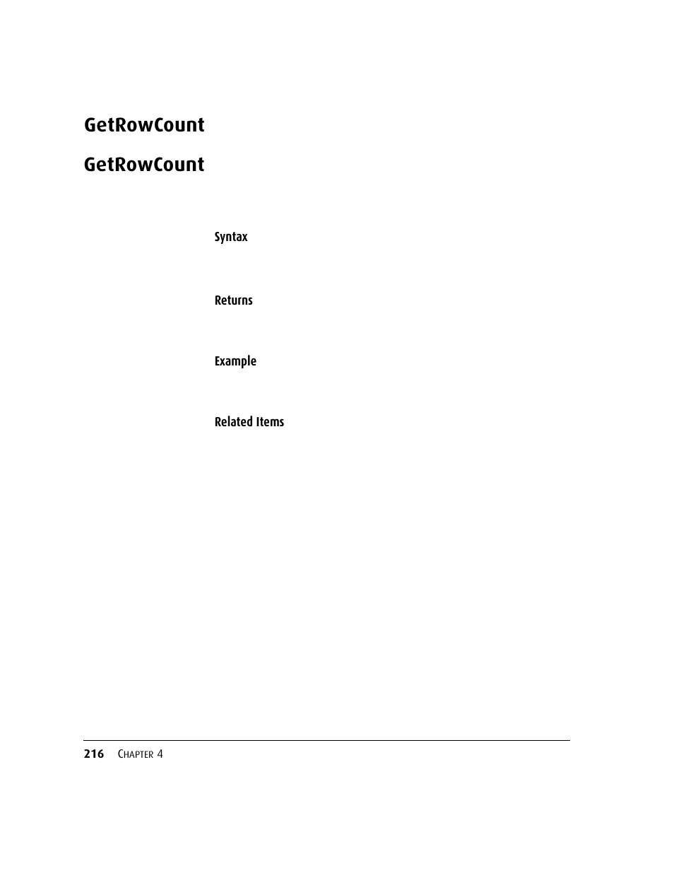 Getrowcount, Getrowcount 216 | Kofax DM API User Manual | Page 236 / 528