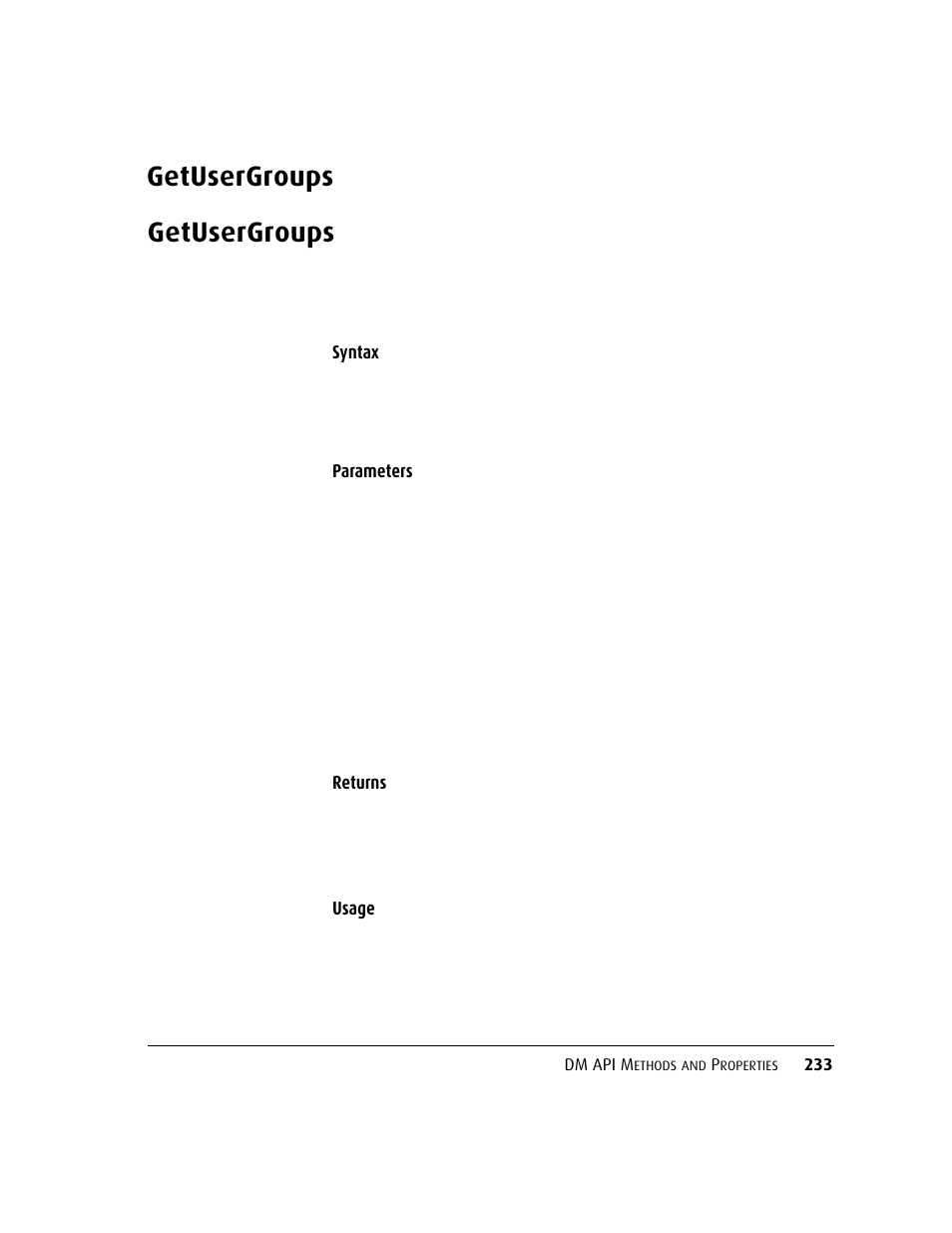 Getusergroups, Getusergroups 233 | Kofax DM API User Manual | Page 253 / 528