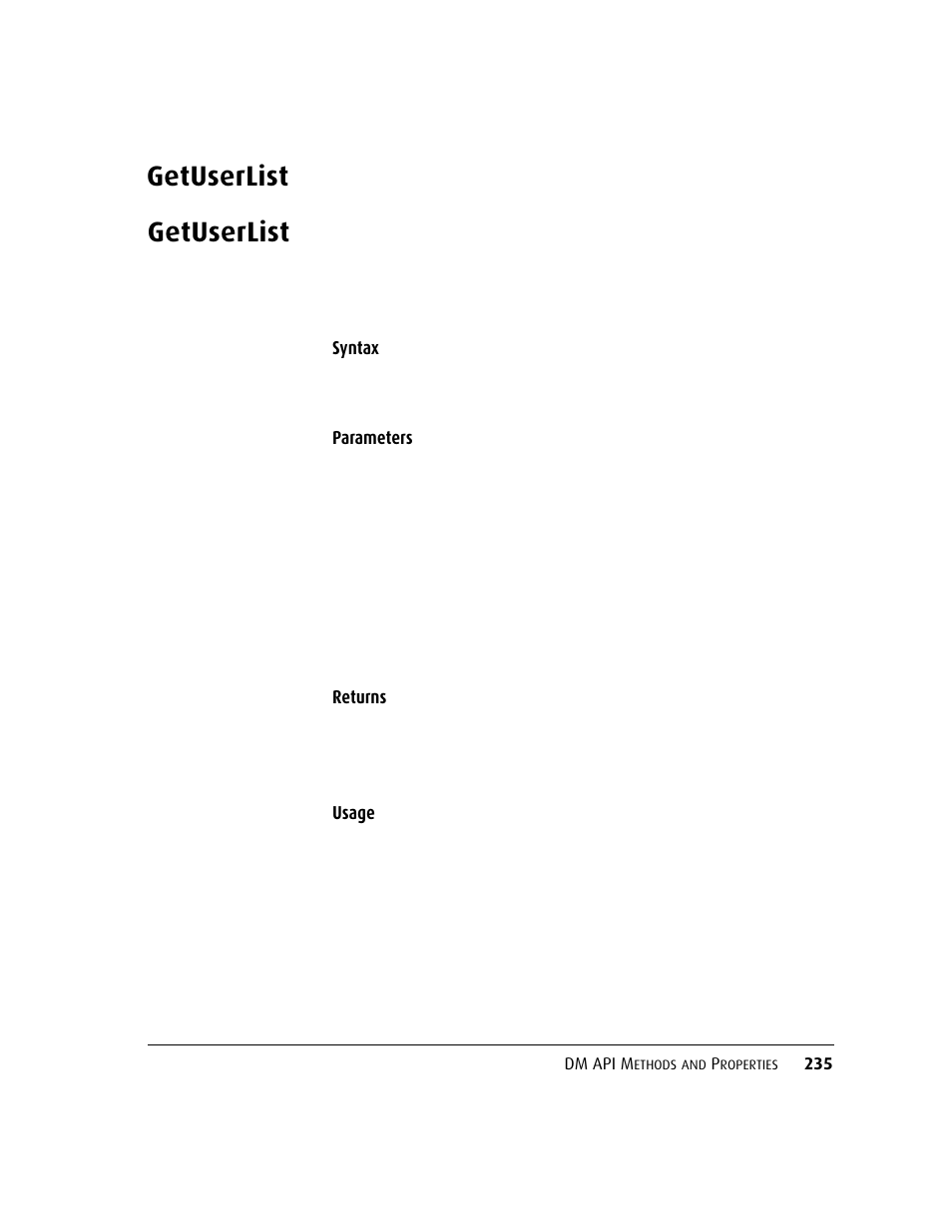 Getuserlist, Getuserlist 23 | Kofax DM API User Manual | Page 255 / 528