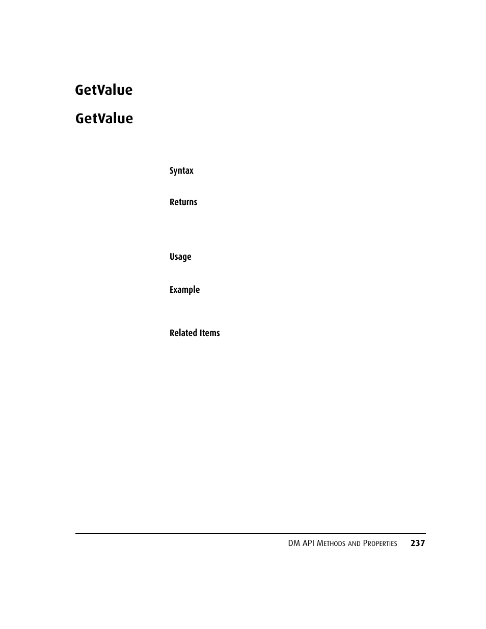Getvalue, Getvalue 237, Method | Kofax DM API User Manual | Page 257 / 528