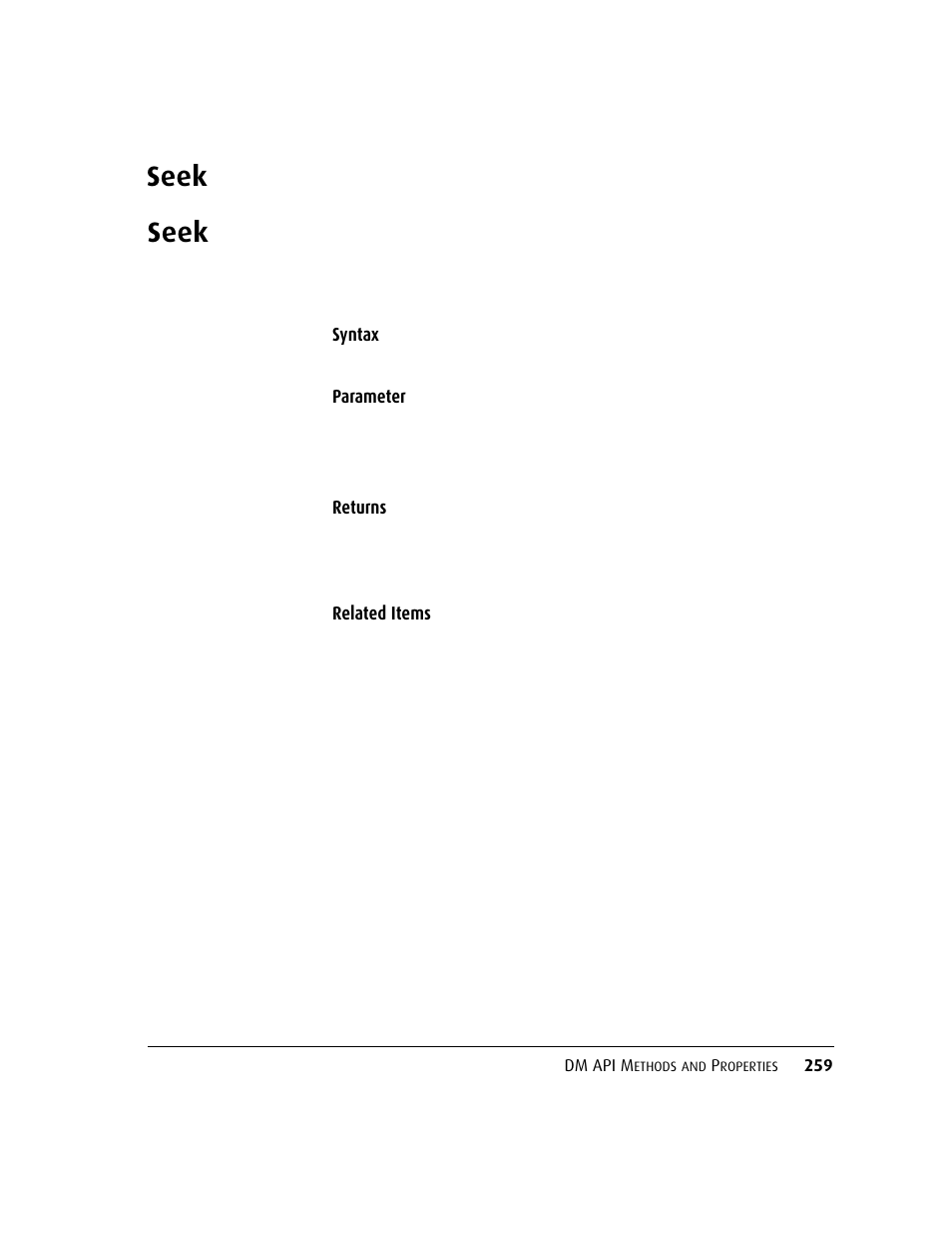 Seek, Seek 259 | Kofax DM API User Manual | Page 279 / 528