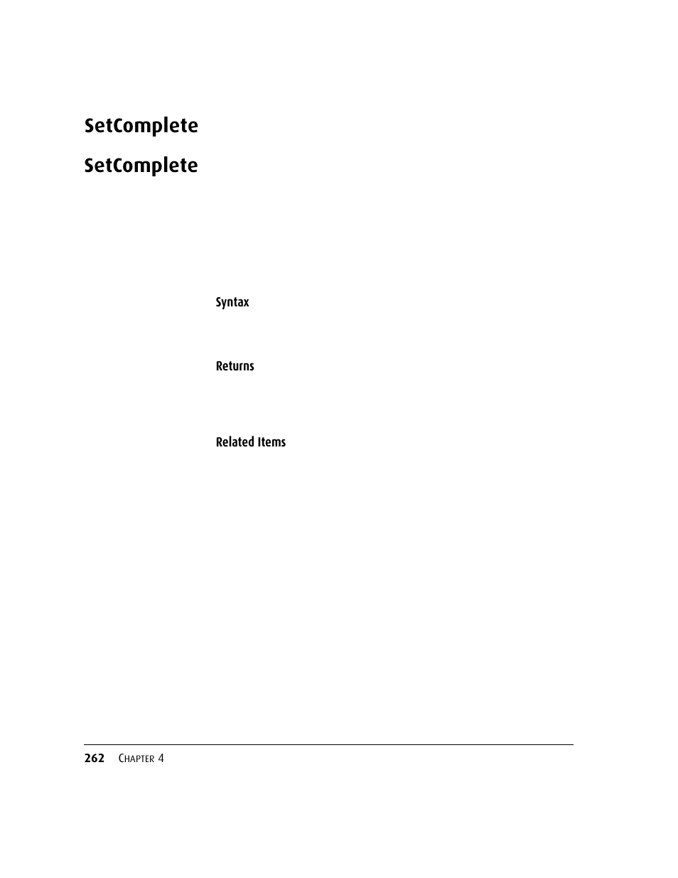 Setcomplete | Kofax DM API User Manual | Page 282 / 528