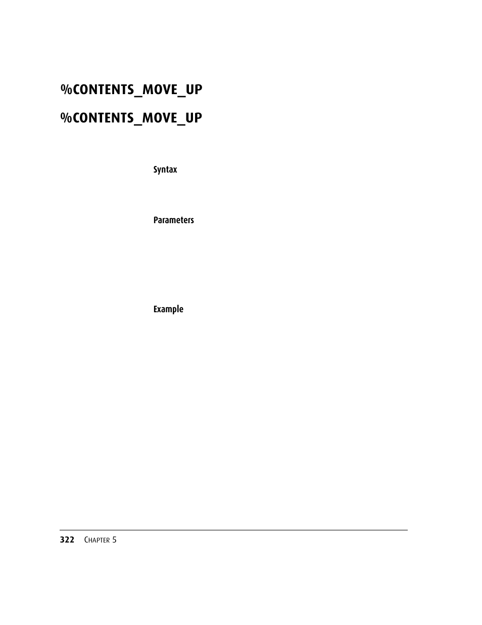 Contents_move_up, Contents_move_up 322, Syntax | Parameters example | Kofax DM API User Manual | Page 342 / 528